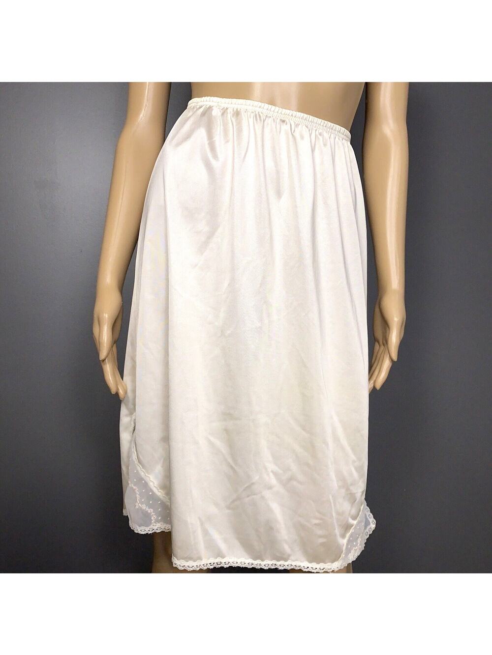Vintage Vanity Fair Half Slip Small Long Cream Floral Chiffon Sheer Slit